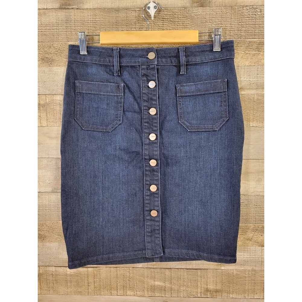 SANCTUARY Dark Blue Denim Skirt With Front Patch Pockets Size 27